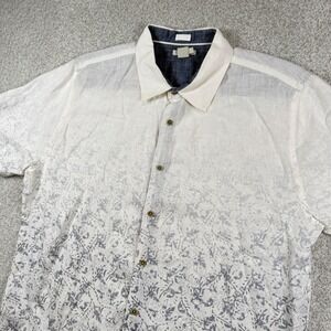 Carbon 2 Cobalt Shirt Mens L White Print 100% Linen Short Sleeve 133640